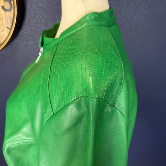 Alfani Green Stitch Detail Stand Collar Faux Leather Jacket Plus Size 3X - Picture 3 of 7